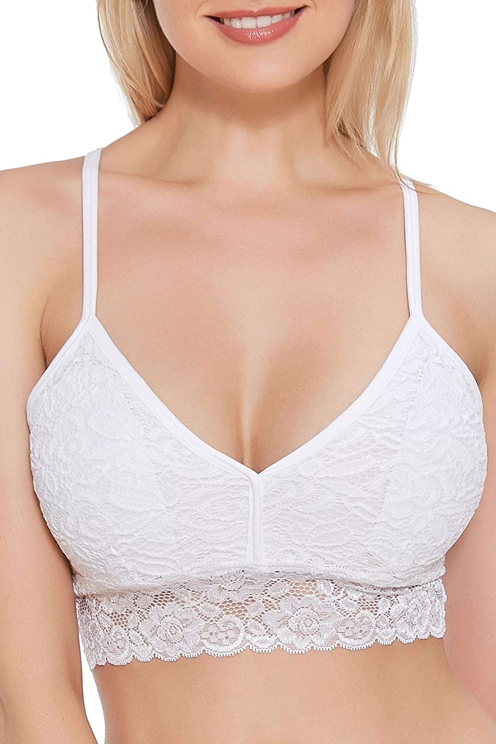 Price:$13.99    Shinyyep Floral Lace Bralette for Women V Neck Racerback Bralette Bra Light Padded Exotic Plunge Line Plunge  Clothing
