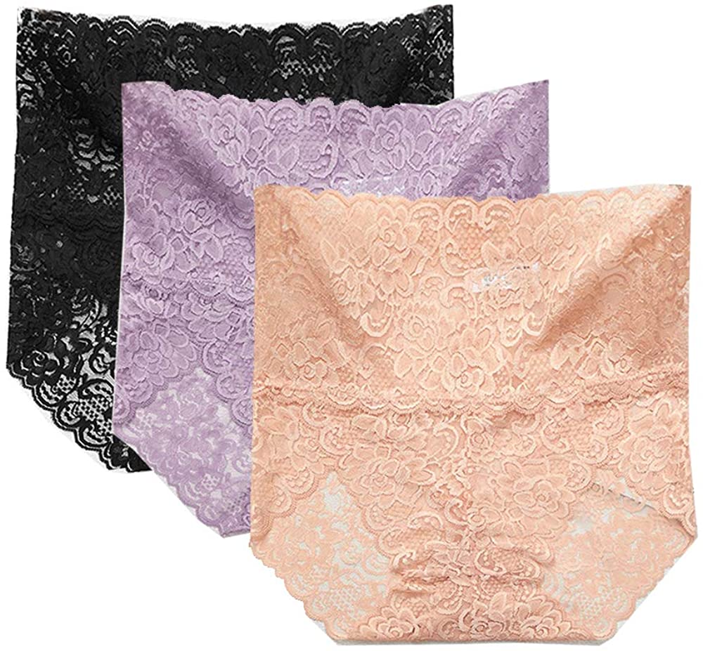 Price:$12.99 Women Lace Panties High Waist See Through Hot Sheer Briefs Tummy Control Hipster Knickers 3 PCS at Amazon Women’s Clothing store