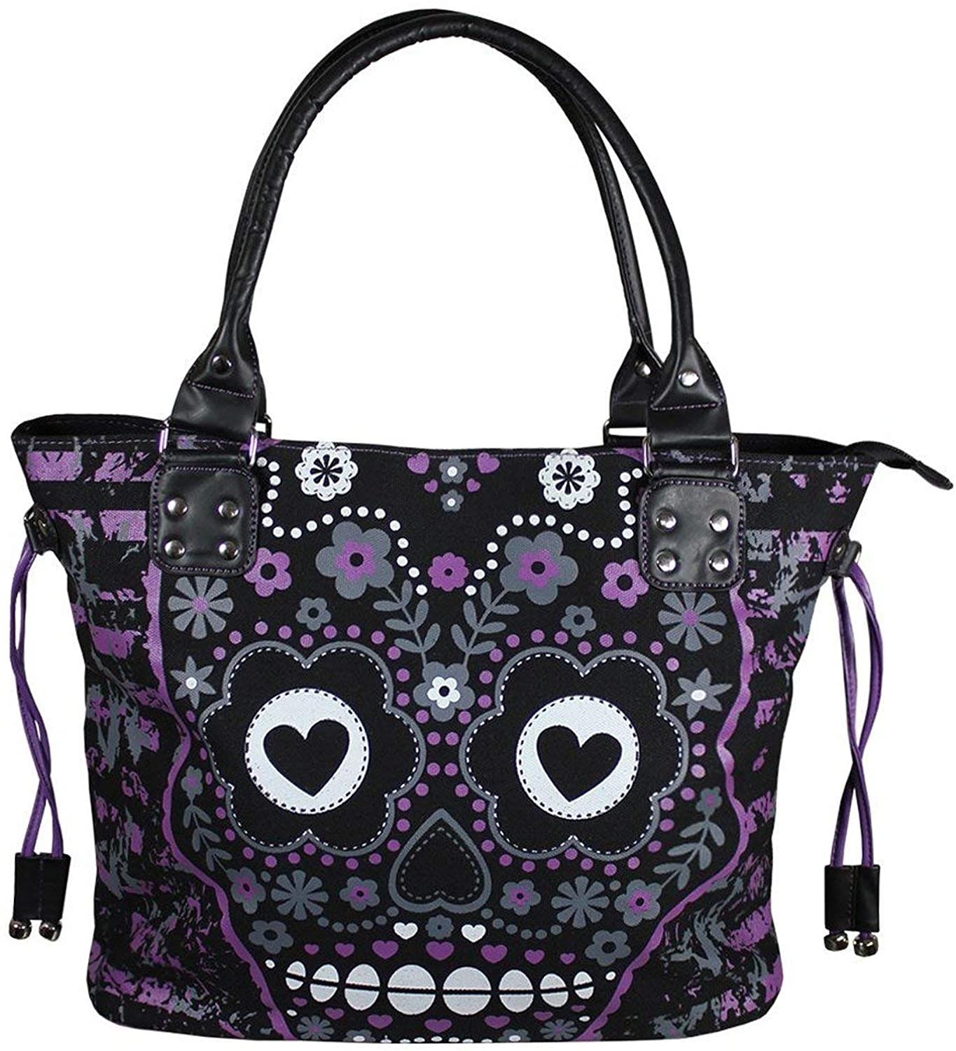 Price:$42.99    Lost Queen Purple Candy Flower Sugar Skull Cotton Canvas Shoulder Bag  Clothing