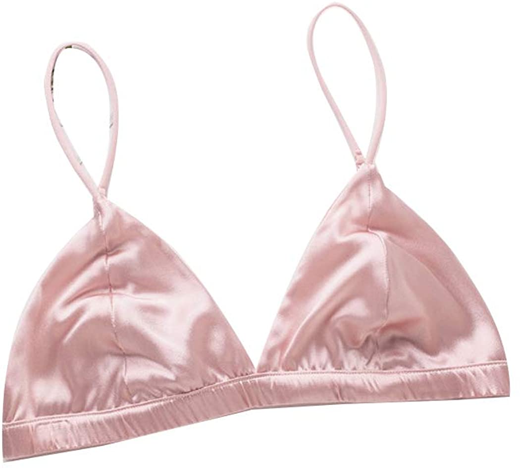 Price:$22.95 Mink Women's Silk Stain Triangle Bralette Seamless Smooth Satin Soft Sexy Cup, Wireless Bra Flimsy Feelfree Lingerie Top, Pink at Amazon Women’s Clothing store
