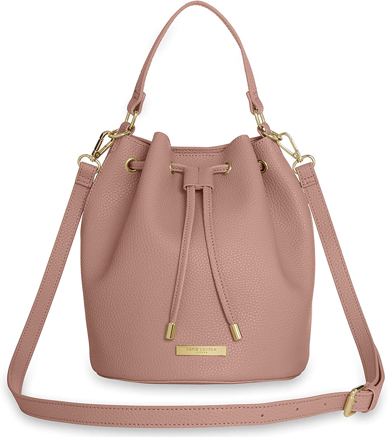 Price:$77.95    Katie Loxton Large Chloe Bucket Womens Vegan Leather Shoulder Drawstring Handbag Pink  Clothing