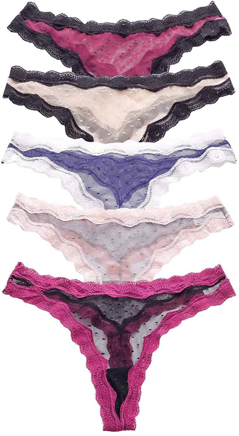 Price:$13.99    Vresqi 5-Pack Sexy Underwear See-Through Women T-Back Thong G-String Underpants Sexy Lacy Panties  Clothing