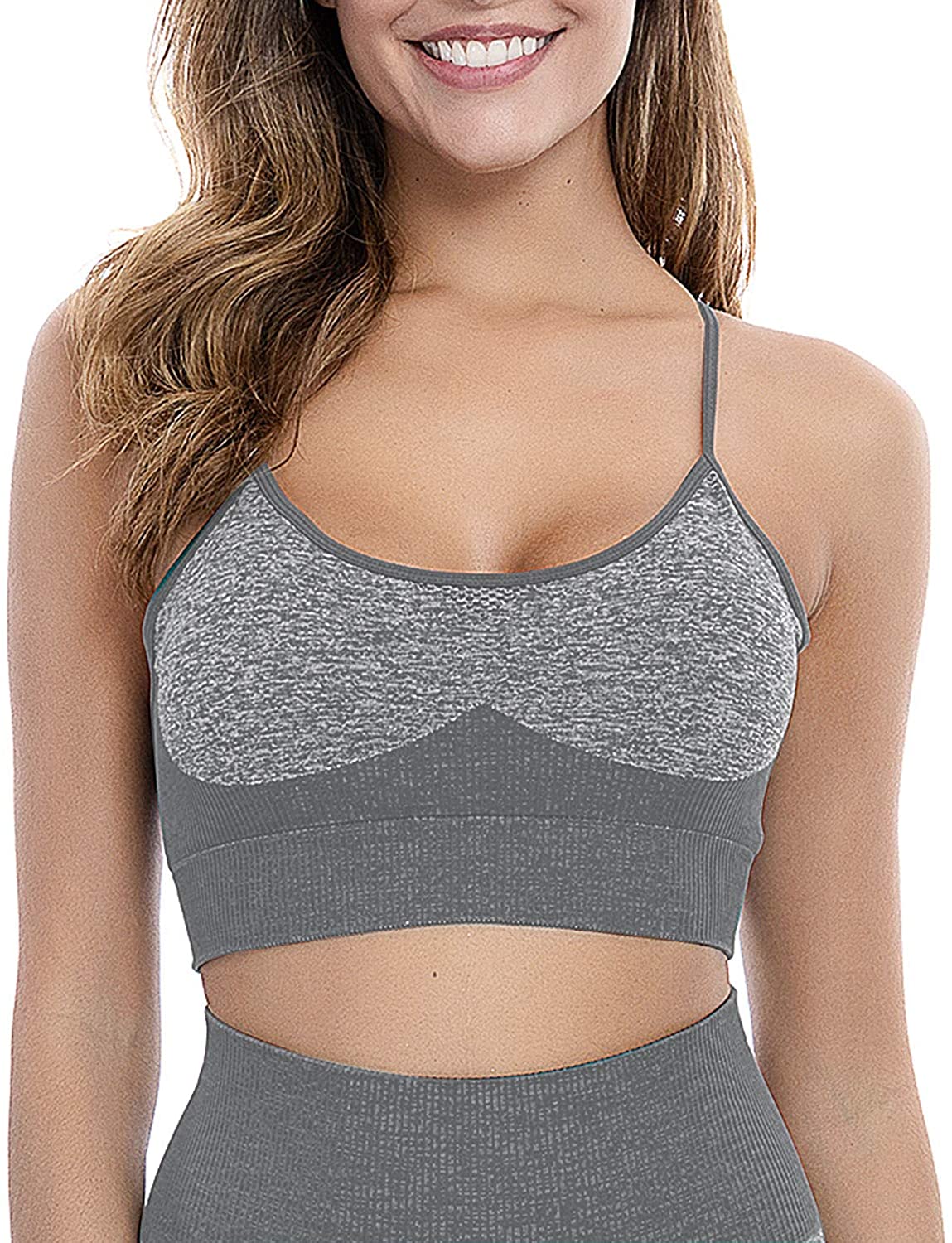 Price:$18.99 Lesfin Womens Sports Bra Crop Top Cute Padded Bra Yoga Bra Adjustable Elastic Strappy Workout Gym Fitness at Amazon Women’s Clothing store