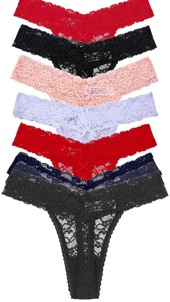 Price:$15.90    8-10Pack Plus Size Pure Lace Low Waist G-Strings Thong Breathable Close-Fitting Panties Underpants for Women  Clothing