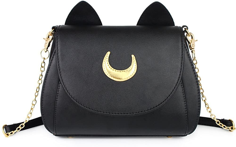 Price:$22.99 Moon Luna Cat Purses Pu Leather Gothic Purse Cosplay Moon Sailor Bag Handbags Shoulder Bags  Handbags   