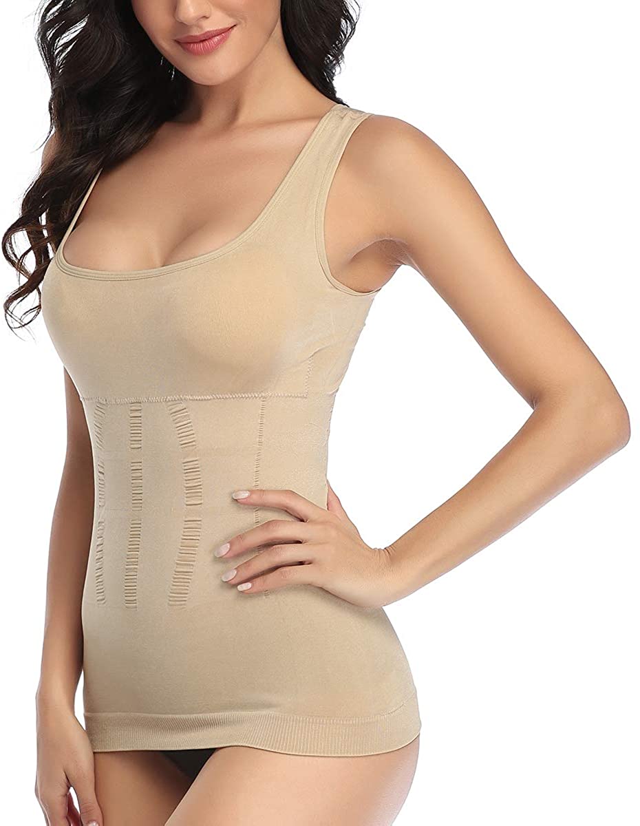 Price:$18.99 SLIMBELLE Cami Shaper with Built in Bra Tummy Control Camisole Tank Top Slimmer Underskirts Shapewear Tops for Women at Amazon Women’s Clothing store