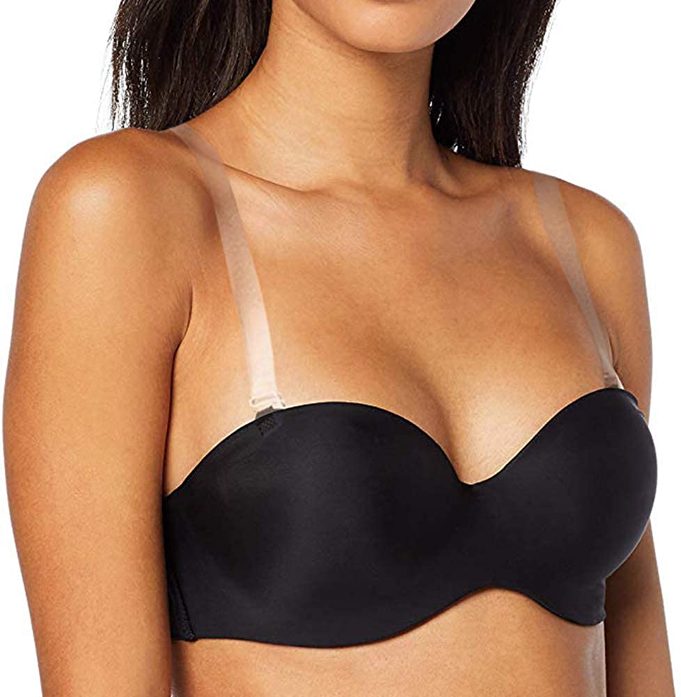 Price:$9.99 JUST BEHAVIOR Women’s  Clear  Strap Strapless Halter Backless Bra Strap Hold Up For Replacement  Multiple Combo Kit at Amazon Women’s Clothing store