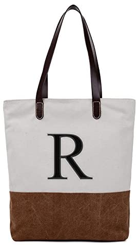 Price:$24.95    Embroidered Monogram Name Duotone Brown Women Casual Canvas Shoulder Bags Bag Messenger Bag Zipper Tote Bags  Clothing