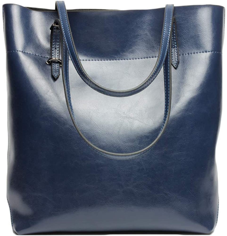 Price:$49.99    JIUFENG Women's Tote Bag Genuine Leather Handbags Classic Stylish Shoulder Bag Purses (Blue)  Clothing