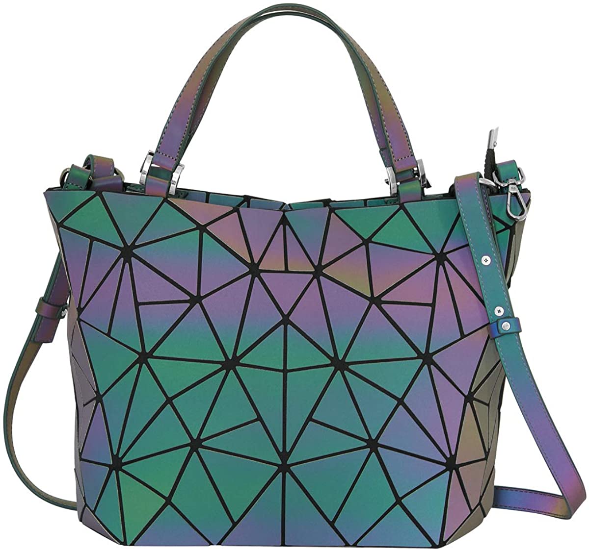 Price:$25.99    Woman Geometric Luminous Tote Holographic Shoulder Bag Crossbody bag Clutch Bag Flash Reflective Leather Purses Handbags for Women Girls  Clothing