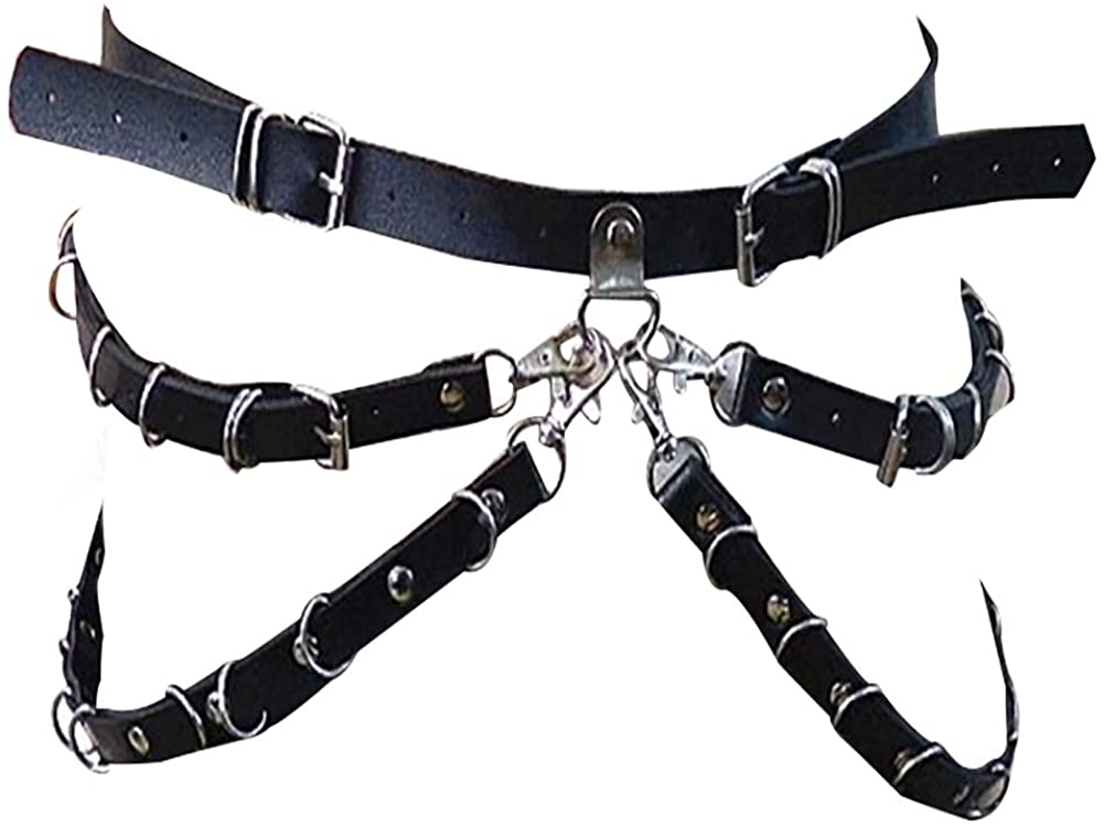 Price:$21.99    Women Faux Leather Harness Garter Belt Adjustable Waist Leg Garter with Punk Metal Chain(N020)  Clothing