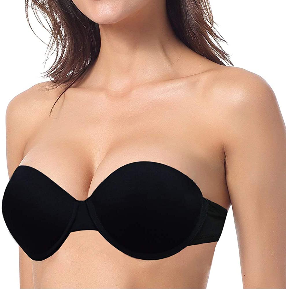 Price:$17.99 YBCG Strapless Padded Push up Underwire Convertible Demi Bra with Clear Straps Backless for Dance Wedding Party at Amazon Women’s Clothing store