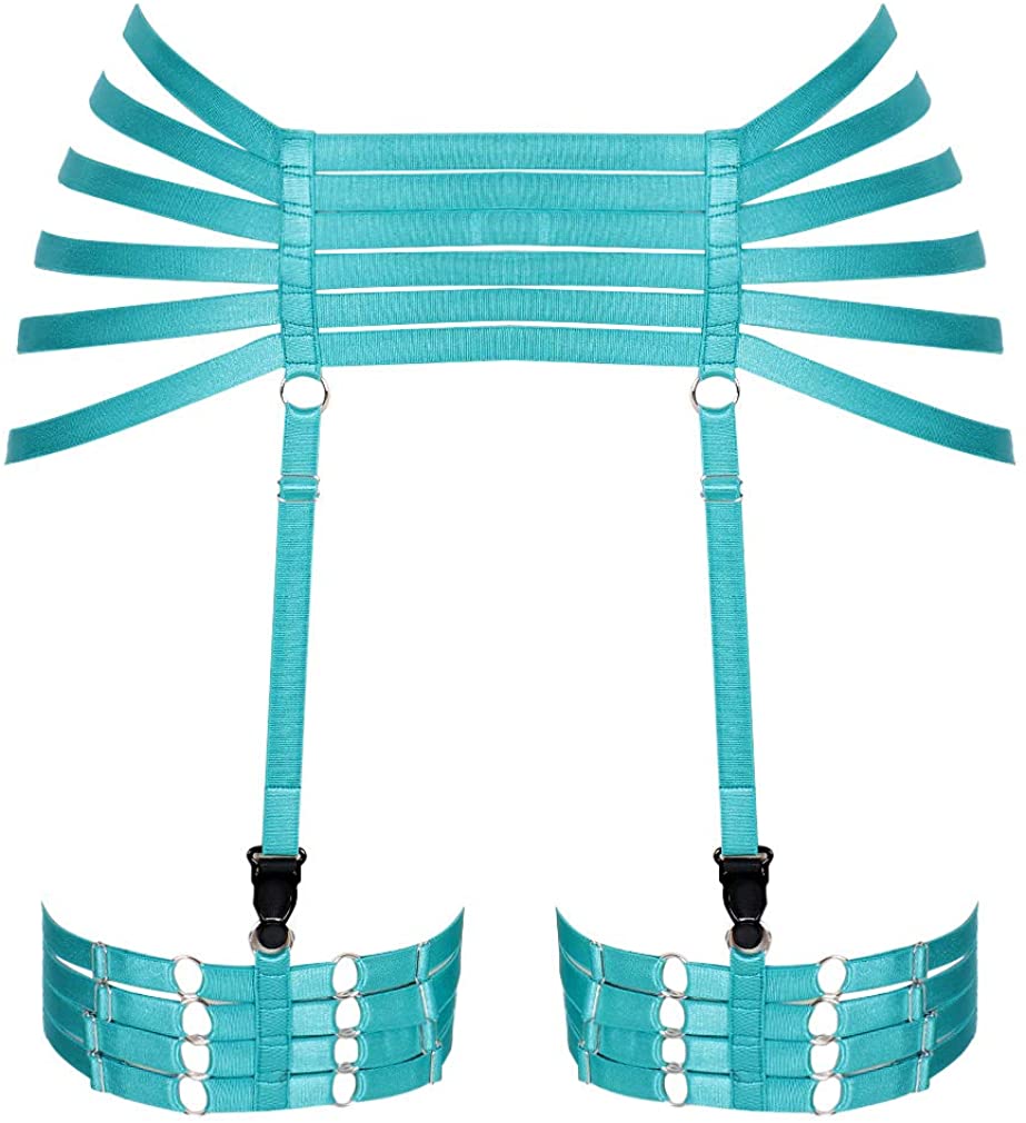 Price:$25.88    MAMOHSS Womens Womens Punk Goth Elastic Harness High Waist Body Adjustable Legs Cincher Cage Belt (Jade Green)  Clothing
