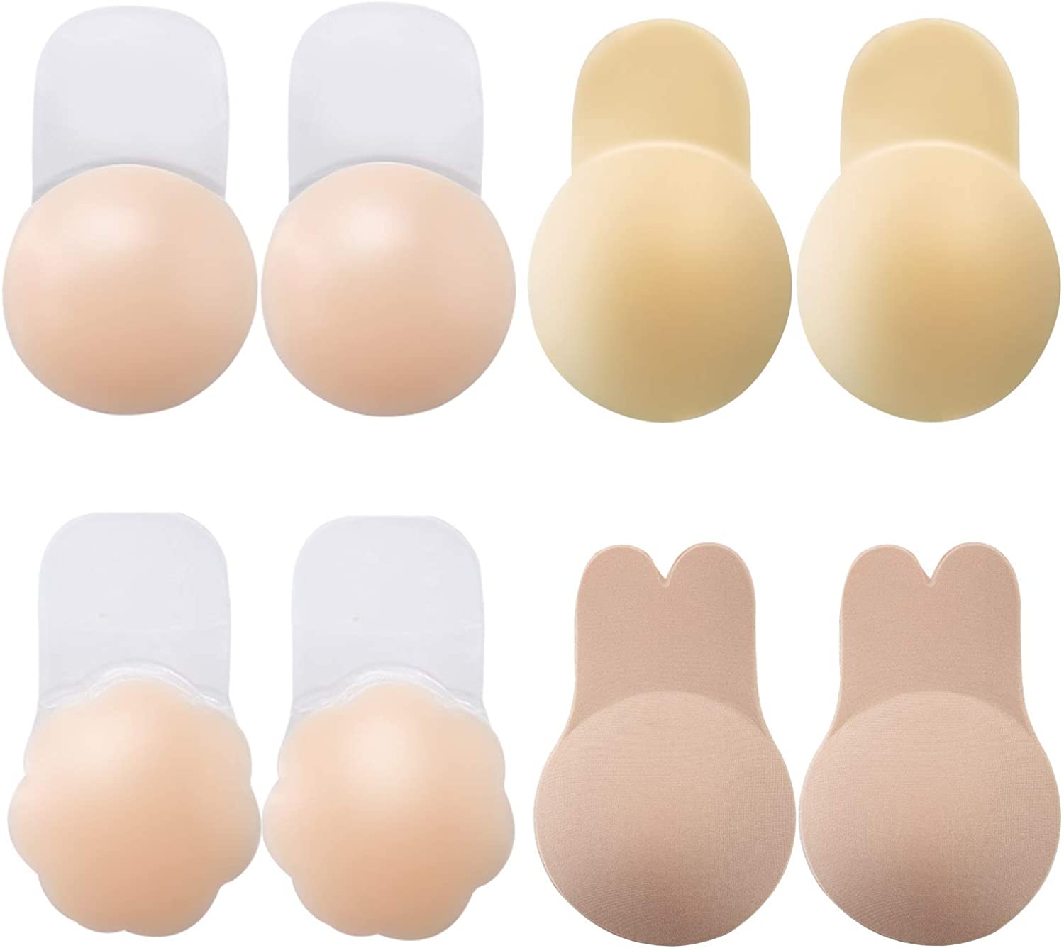 Price:$11.99 4 Pairs Women Nipple Cover Silicone Bra Invisible Reusable Breast Cover Strapless Adhesive Bra at Amazon Women’s Clothing store