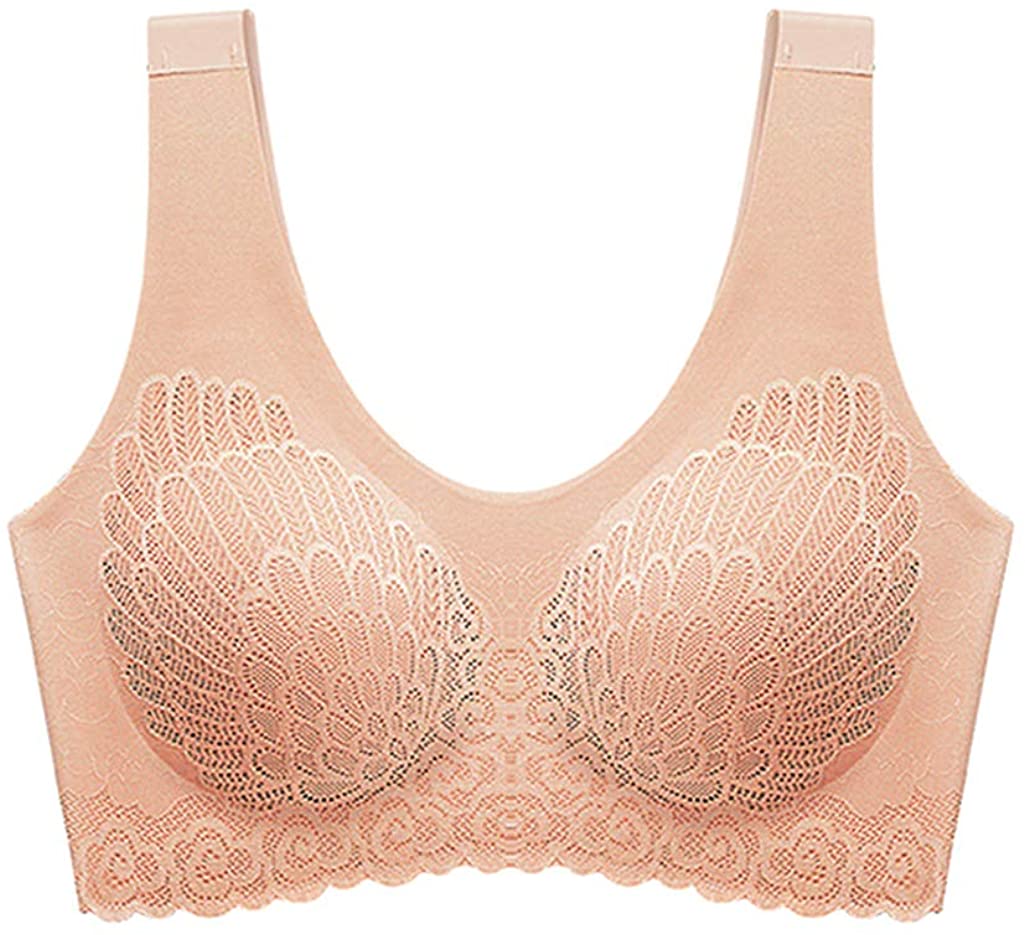 Price:$13.99 AFGQIANG 5D Wireless Contour Bra - Soft Women Bras Hot Cute Lace Breathable Underwear Seamless for Sports Yoga Running (Beige, L) at Amazon Women’s Clothing store