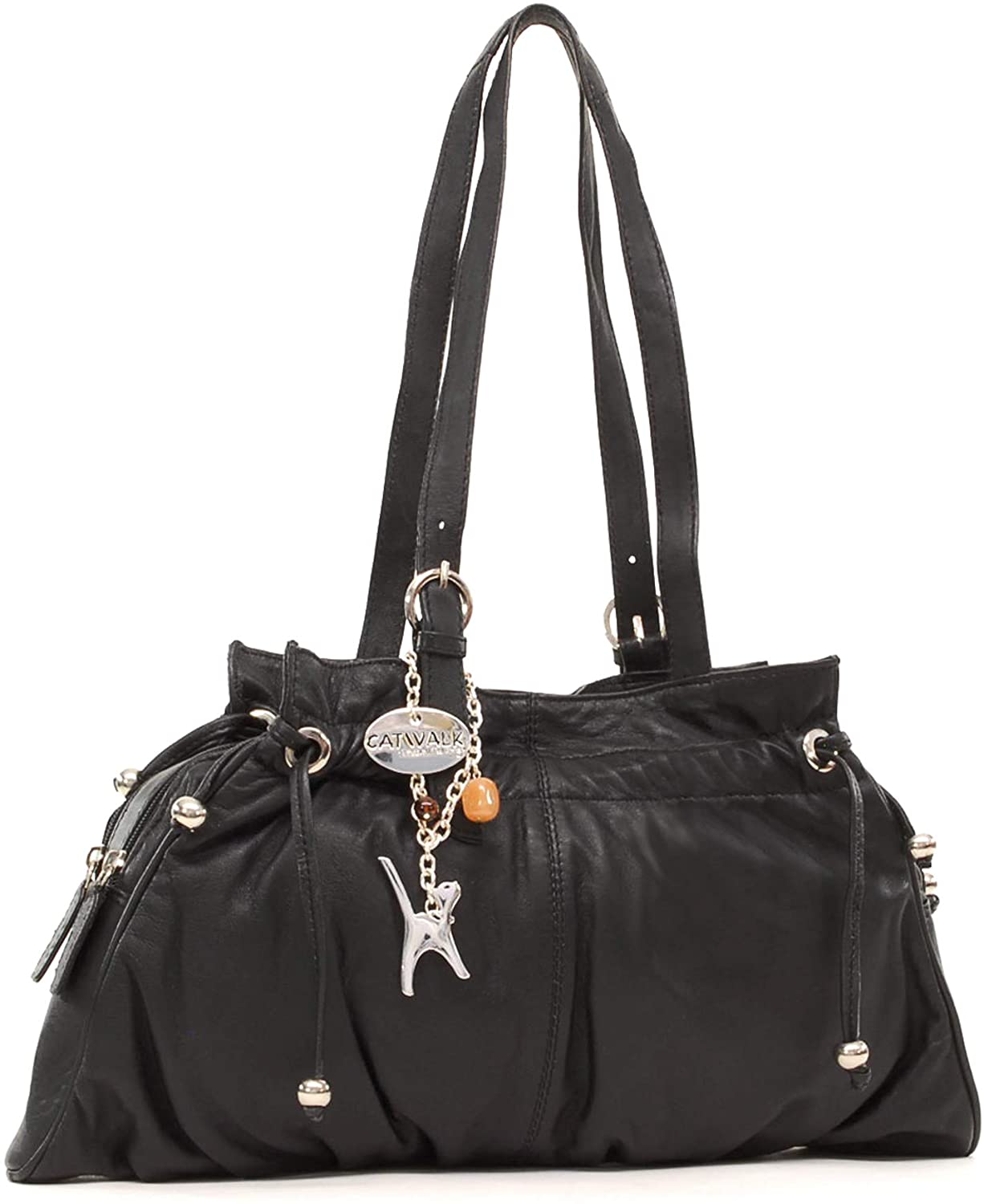 Price:$55.95 Catwalk Collection Handbags - Women's Leather Shoulder Bag - ALICE - Black  Handbags   