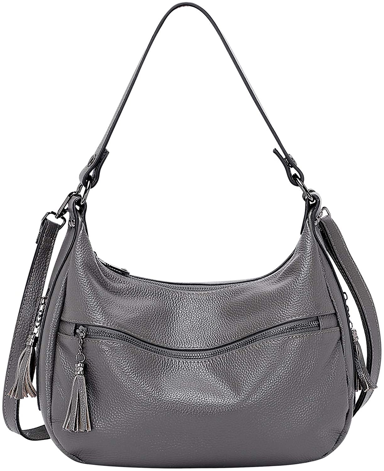 Price:$65.57    OVER EARTH Womens Handbags Soft Leather Hobo Shoulder Bag Ladies Crossbody Tote Purses with Tassel(O106E Grey)  Clothing