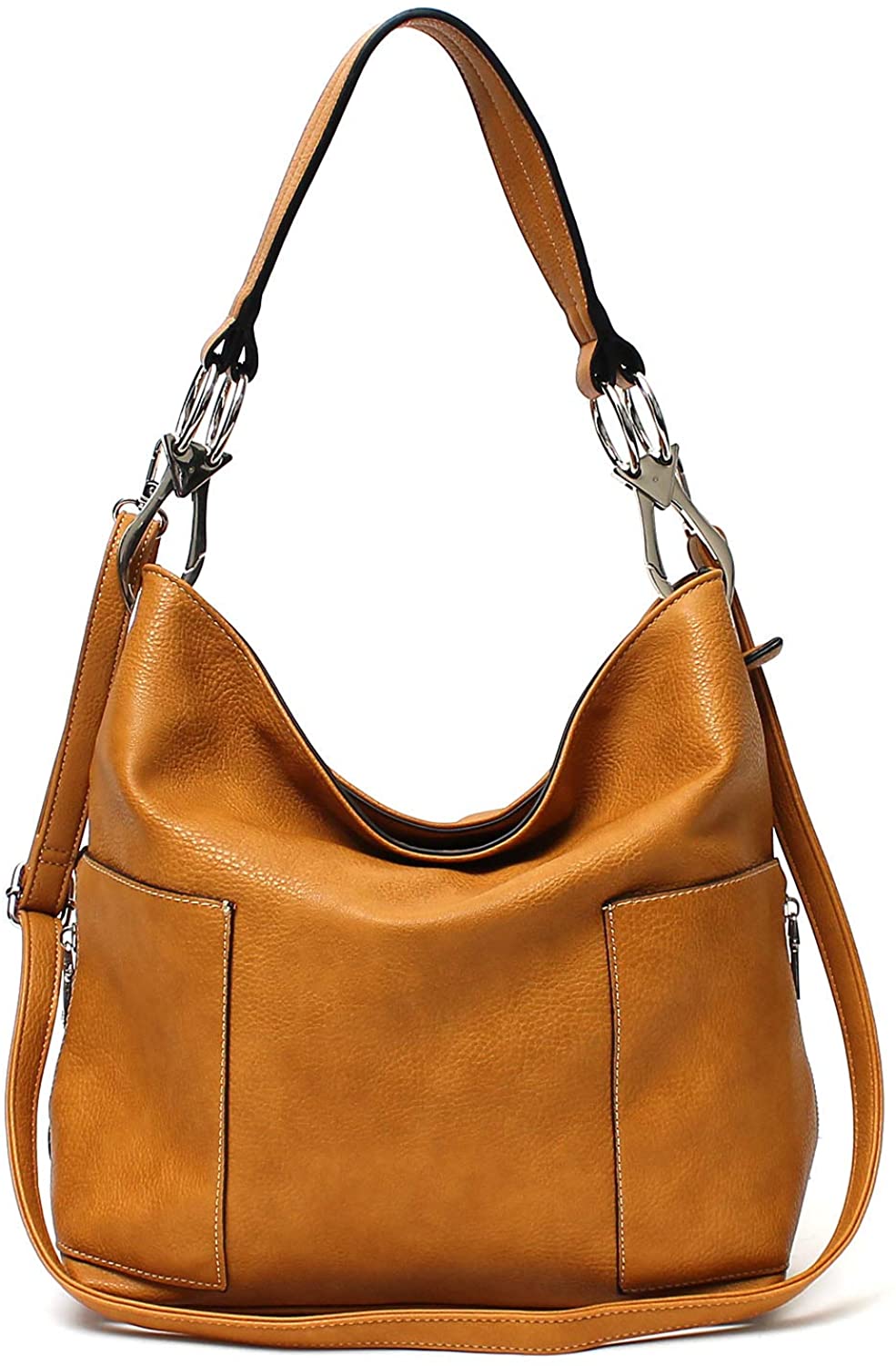Price:$31.95    Janin Handbag Bucket Style Hobo Shoulder Bag with Big Snap Hook Hardware and Side Zipper Pocket  Clothing