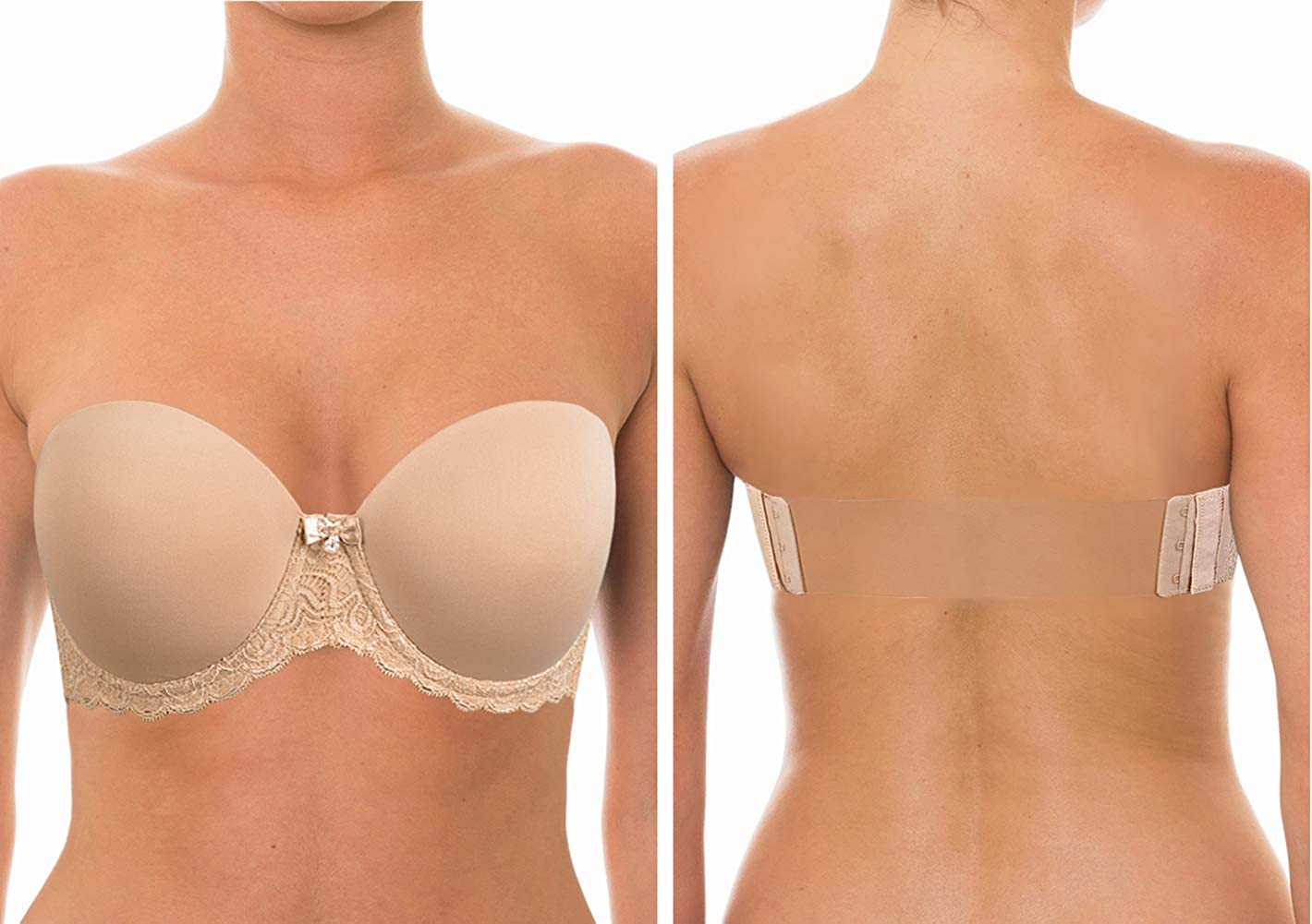 Price:$19.99 YANDW Strapless Lightly Padded Full Figured Coverage Bra Clear Back Multiway Invisible Straps Backless Brassiere for Women at Amazon Women’s Clothing store