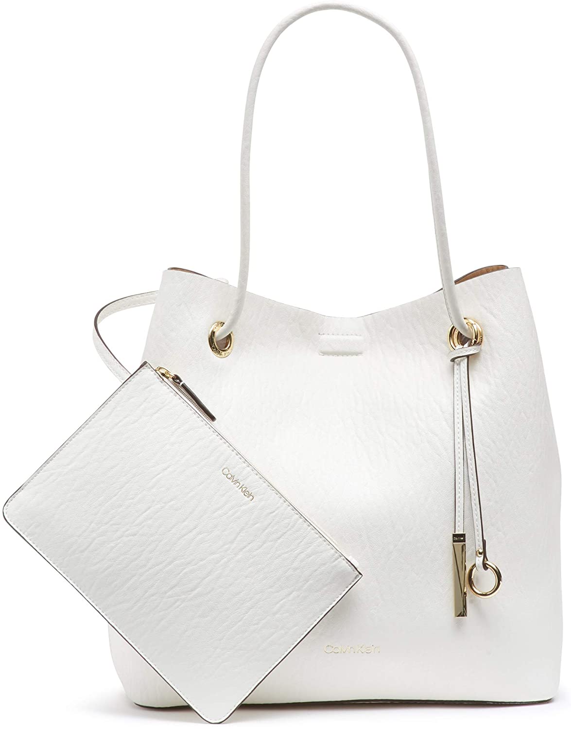 Price:$83.22    Calvin Klein Gabrianna Bubble Lamb North/South Key Item Tote, WHITE COMBO  Clothing