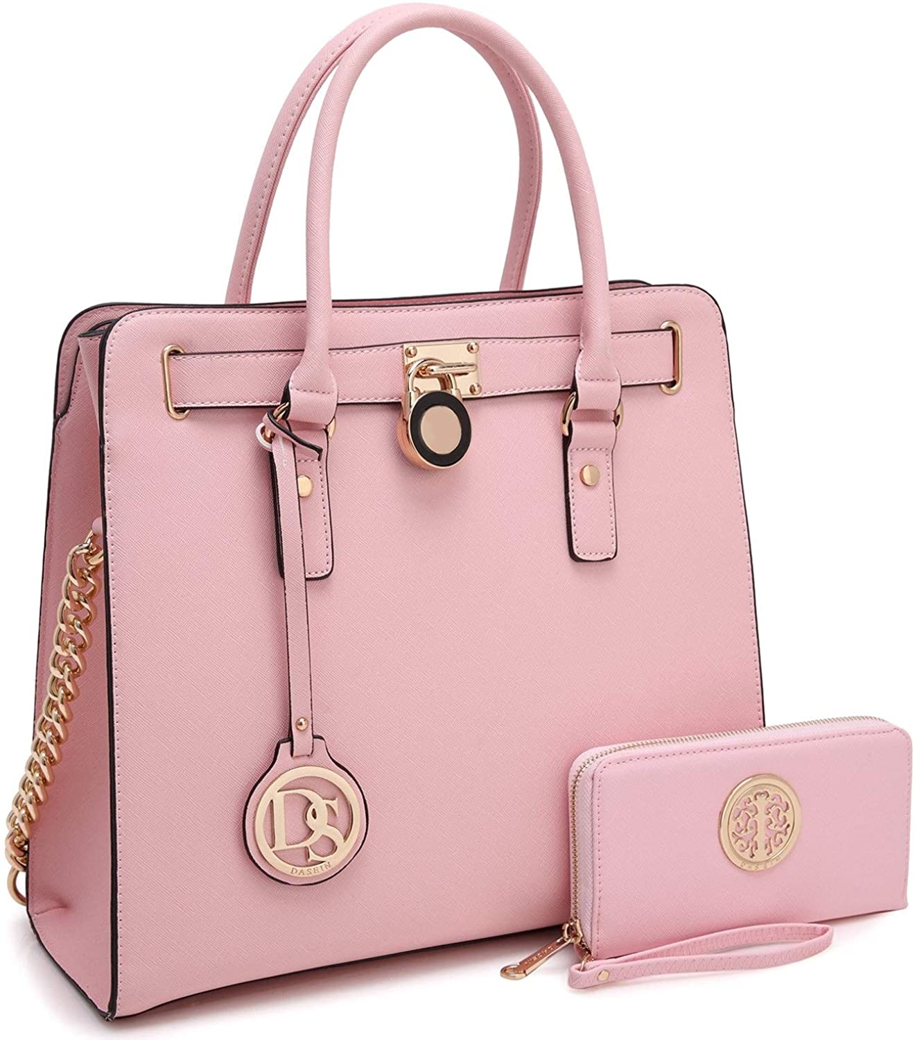 Price:$37.99    DASEIN Fashion Top Belted Tote Satchel Designer Padlock Handbag Shoulder Bag for Women (2553w-pink)  Clothing