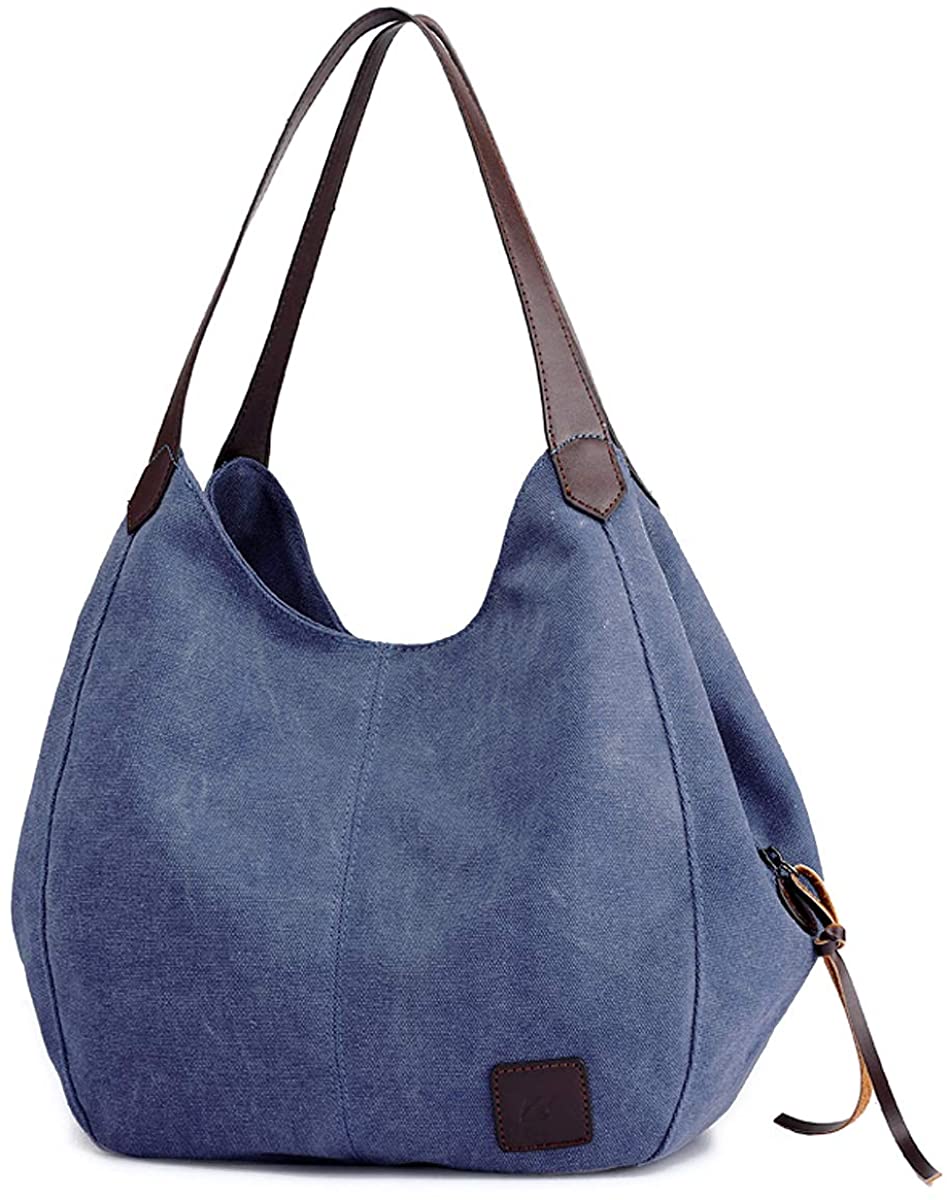 Price:$20.99    DOURR Women's Multi-pocket Shoulder Bag Fashion Cotton Canvas Handbag Tote Purse (Dark Blue)  Clothing