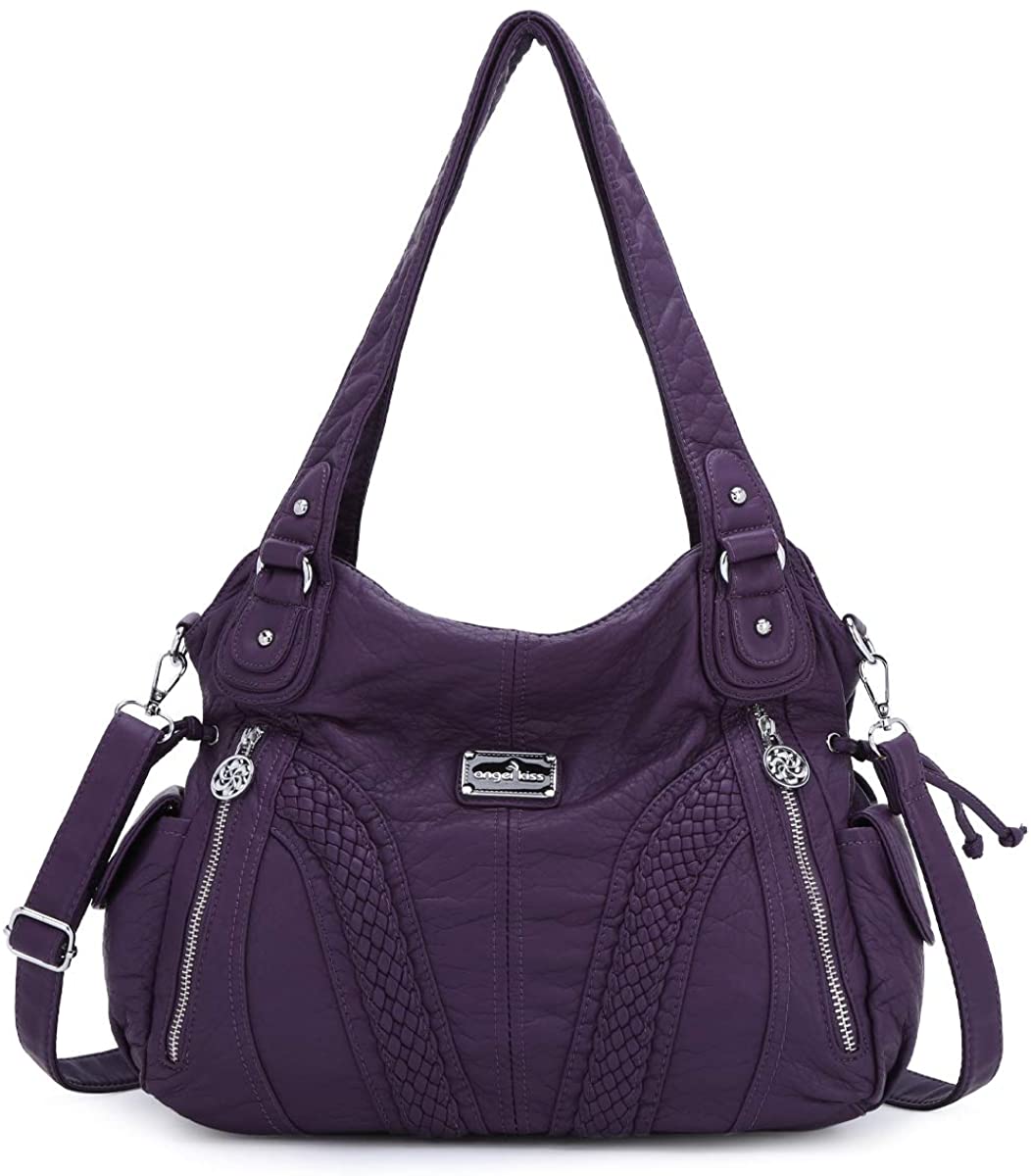 Price:$34.60    Angelkiss Women Top Handle Satchel Handbags Shoulder Bag Messenger Tote Washed Leather Purses Bag (PURPLE) …  Clothing