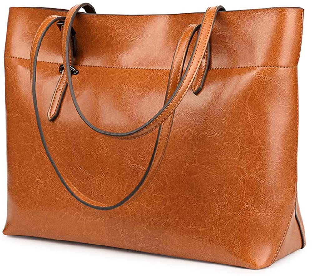 Price:$49.99    Kattee Vintage Genuine Leather Tote Shoulder Bag With Adjustable Handles (Orange)  Clothing