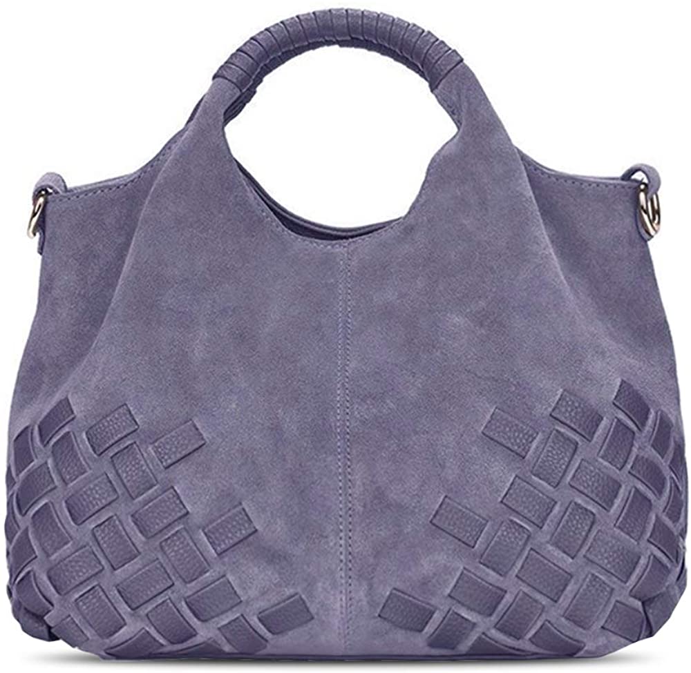 Price:$39.99 Nico Louise Women Weave Suede Genuine Leather Handbag Female Leisure Casual Lady Crossbody Shoulder Bag Messenger Top-handle Bags (Light Grey Big)  Handbags   