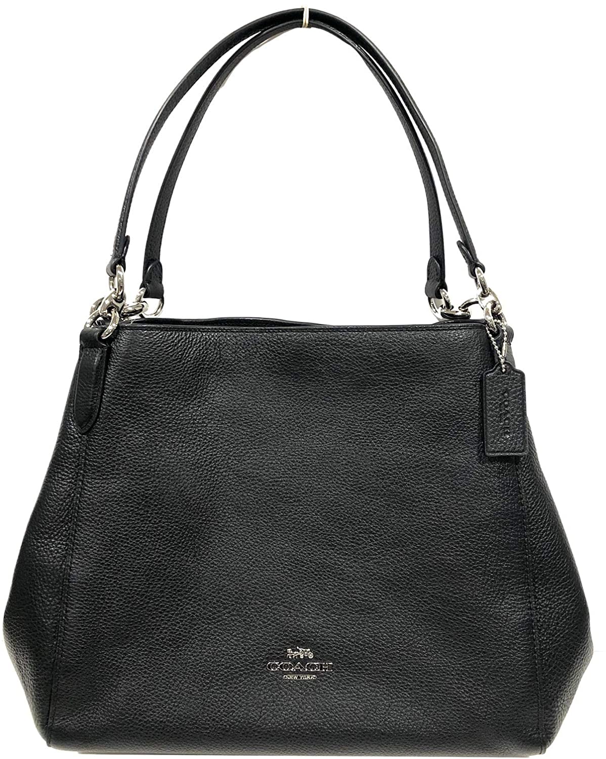 Price:$0.00 Coach Pebble Leather Hallie Shoulder Bag (SV/Black)  Handbags   