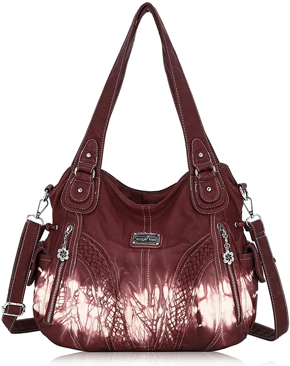 Price:$32.30    Angelkiss Women Top Handle Satchel Handbags Shoulder Bag Messenger Tote Washed Leather Purses Bag (Z-red) …  Clothing