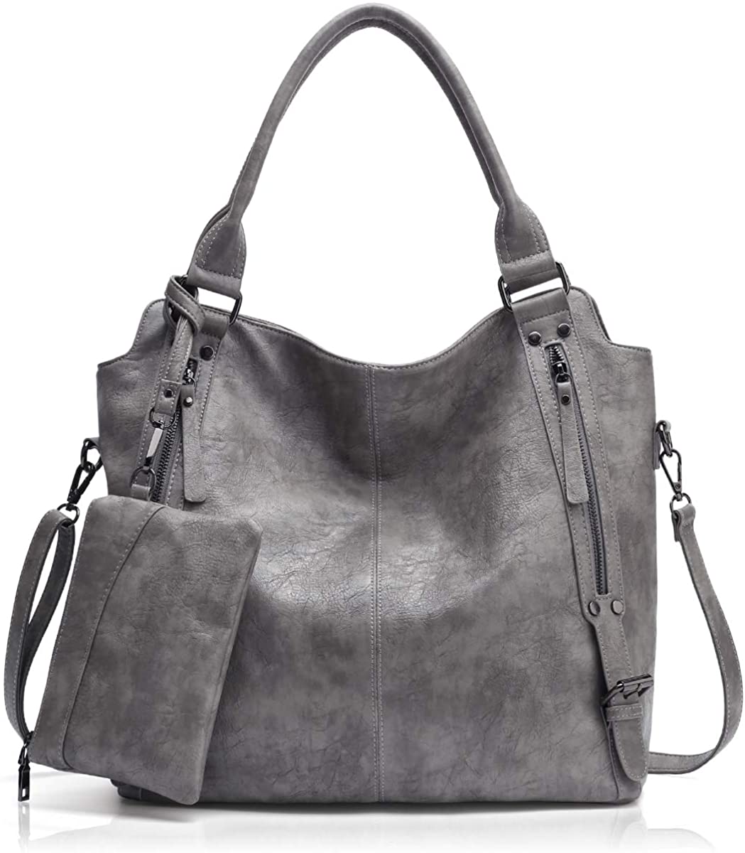 Price:$34.99    Angel Barcelo Womens Soft Leather Handbag Large Tote Shoulder Cross body Bag Grey  Clothing