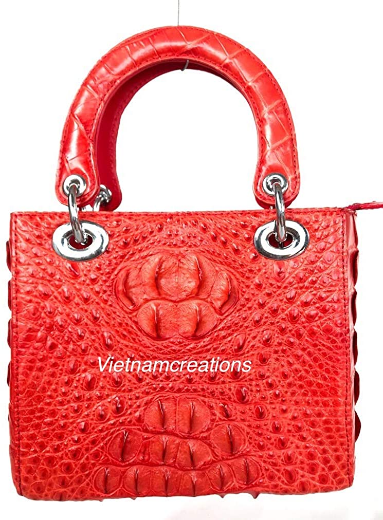 Price:$333.00    Genuine Crocodile Skin Leather Women Top Handle Handbags Satchel Shoulder Tote Crocodile Bag Handmade (12"H x 8"L x 4"W, RED) # HB08  Clothing