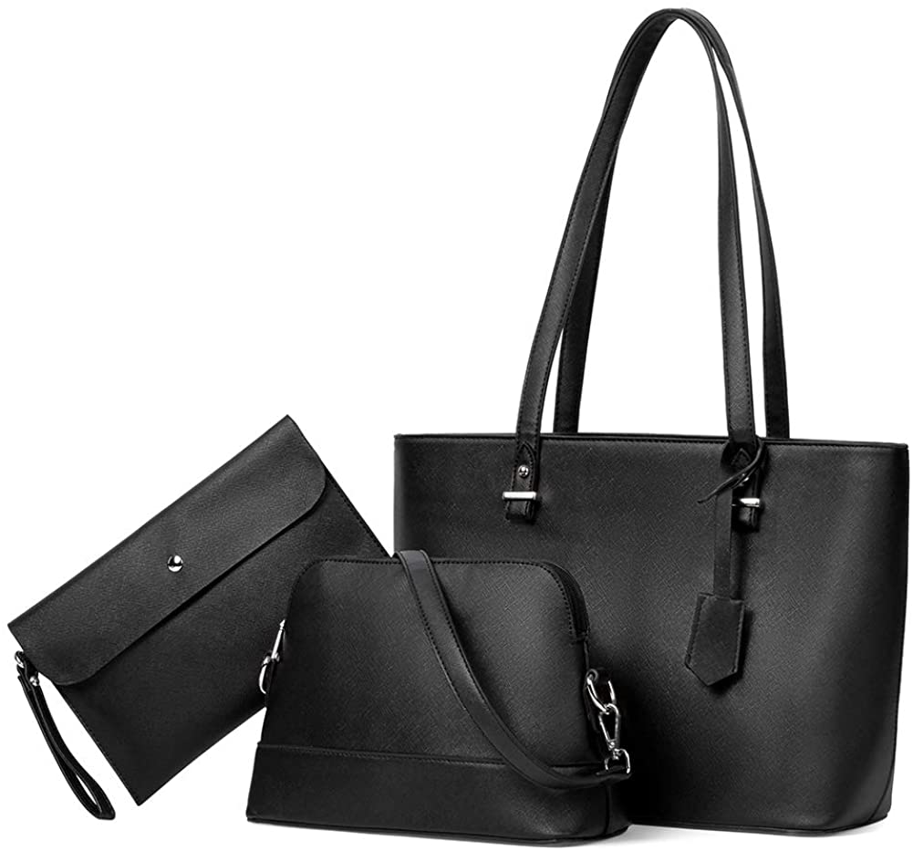 Price:$39.99    BROMEN Tote Purses for Women Designer Leather Handbag Shoulder Satchel Bag 3pcs Set Black  Clothing