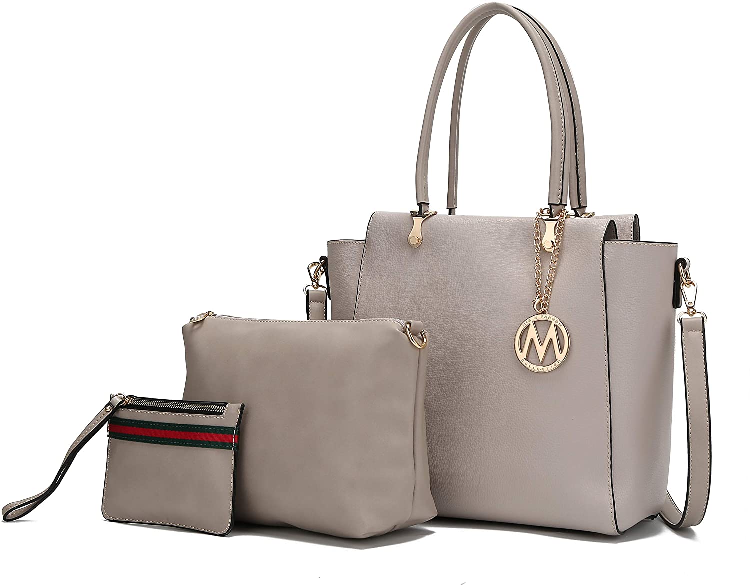 Price:$0.00    Mia K Collection 3-PC Set, Shoulder Handbag, Crossbody for Women, Wristlet Purse PU Leather Satchel Bag Pocketbook Beige  Clothing