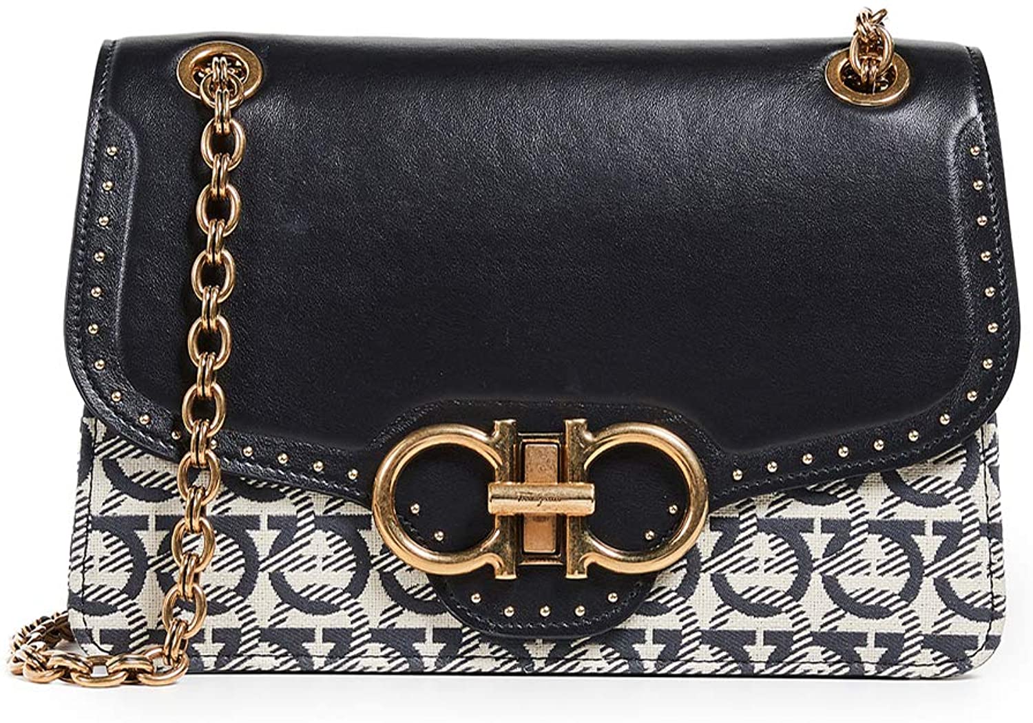 Price:$1990.00    Salvatore Ferragamo Women's Gancino Shoulder Bag, Beige/Nero, Black, Print, One Size  Clothing