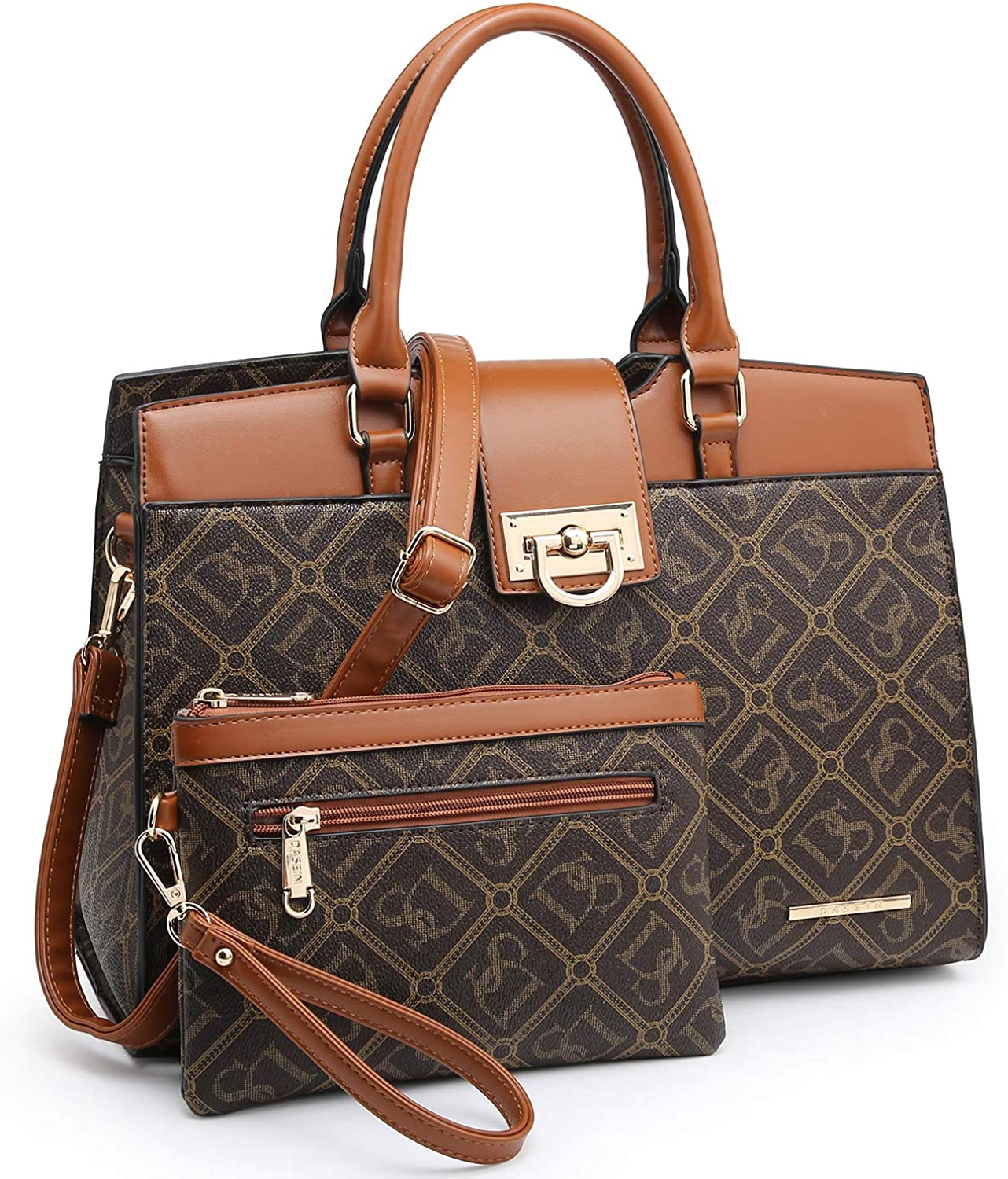 Price:$39.99    Dasein Women Satchel Purses Handbags Monogrammed Shoulder Bags for Lady Work Tote Bags with Matching Clutch (DS monogram coffee)  Clothing