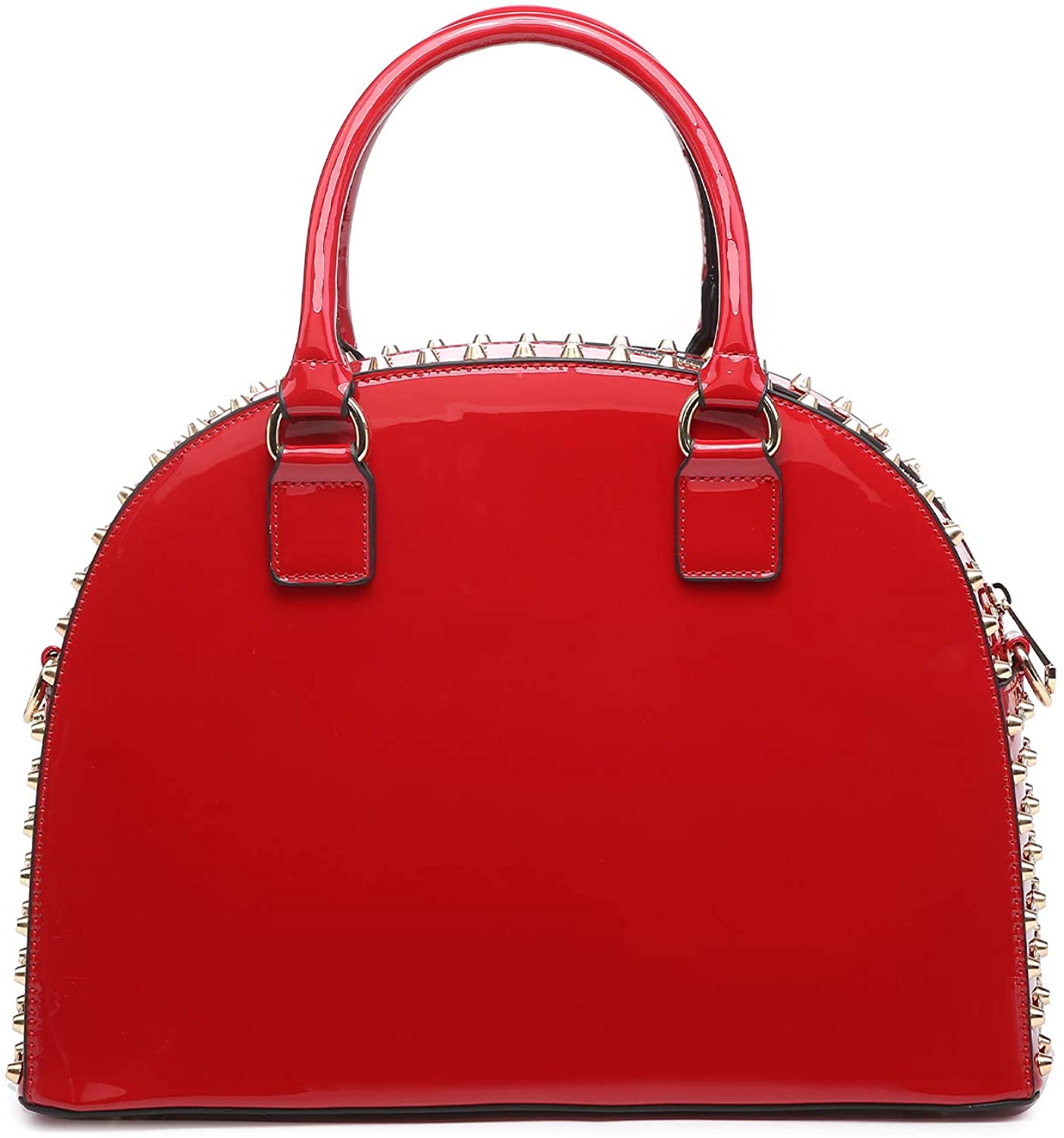 Price:$0.00    Dasein Patent Rhinestone Handbags for Women Studded Dome Zip Around Shoulder Bags Designer Purses, COLOR-RED  Clothing