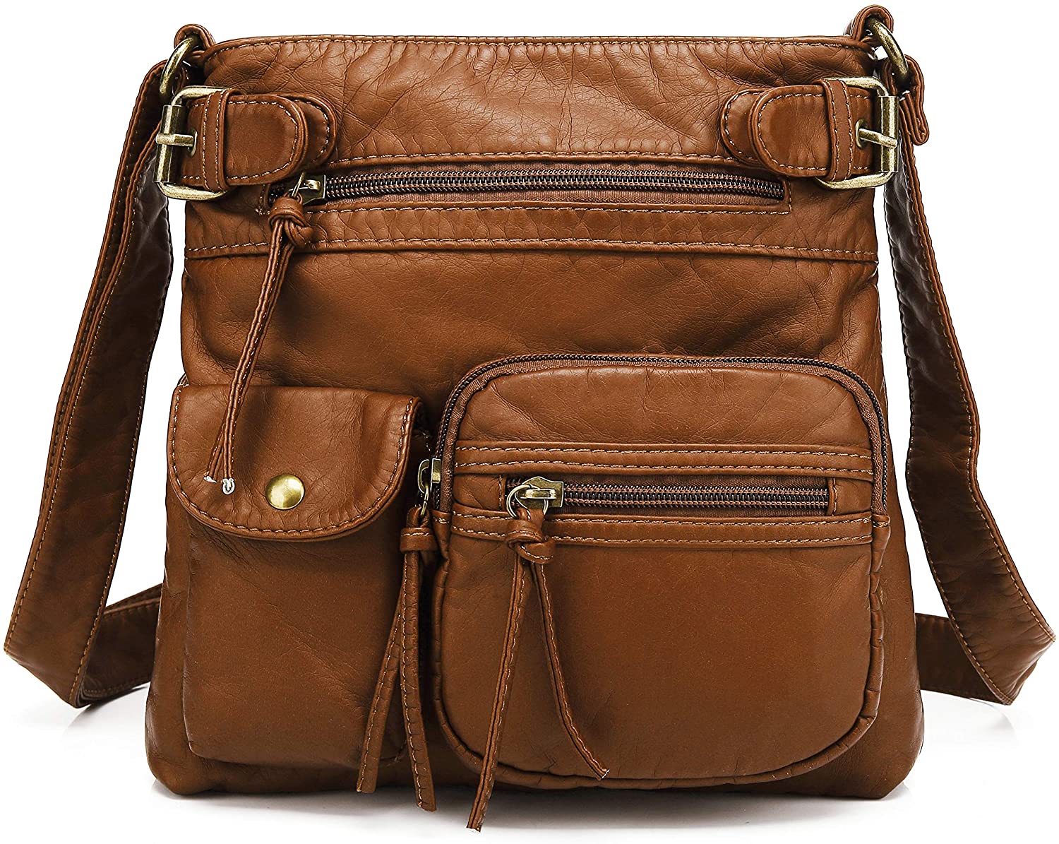 Price:$23.99 Scarleton Multi Pocket Crossbody Bag for Women, Ultra Soft Washed Vegan Leather Shoulder Purse, H1833  Handbags   