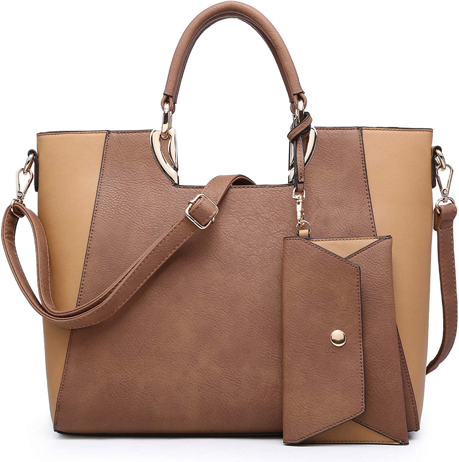 Price:$36.99    Dasein Womens Tote Satchel Top Handle Shoulder Bag Two Tone Purse Handbag w/Coin Purse Brown  Clothing