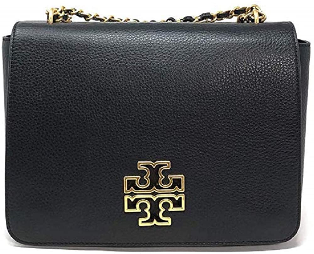 Price:$299.99 Tory Burch 55444 Black and Gold Britten Shoulder Bag  Handbags   