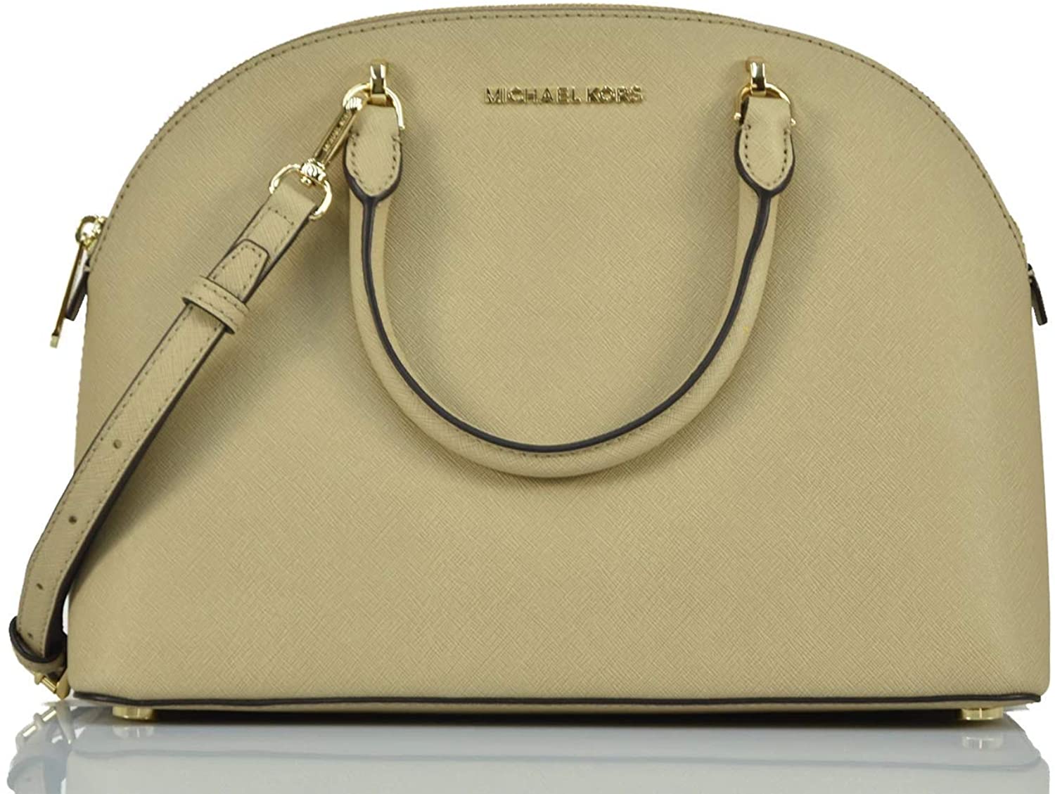 Price:$179.00    Michael Kors Emmy Large Dome Satchel Saffiano Leather Studded Scalloped Edge Shoulder Bag Purse Handbag (Bisque), Medium  Clothing
