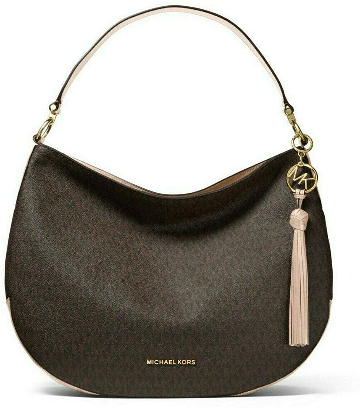 Price:$245.94    MICHAEL Michael Kors Brooke Large Logo Shoulder Bag in Brown/Soft Pink  Clothing