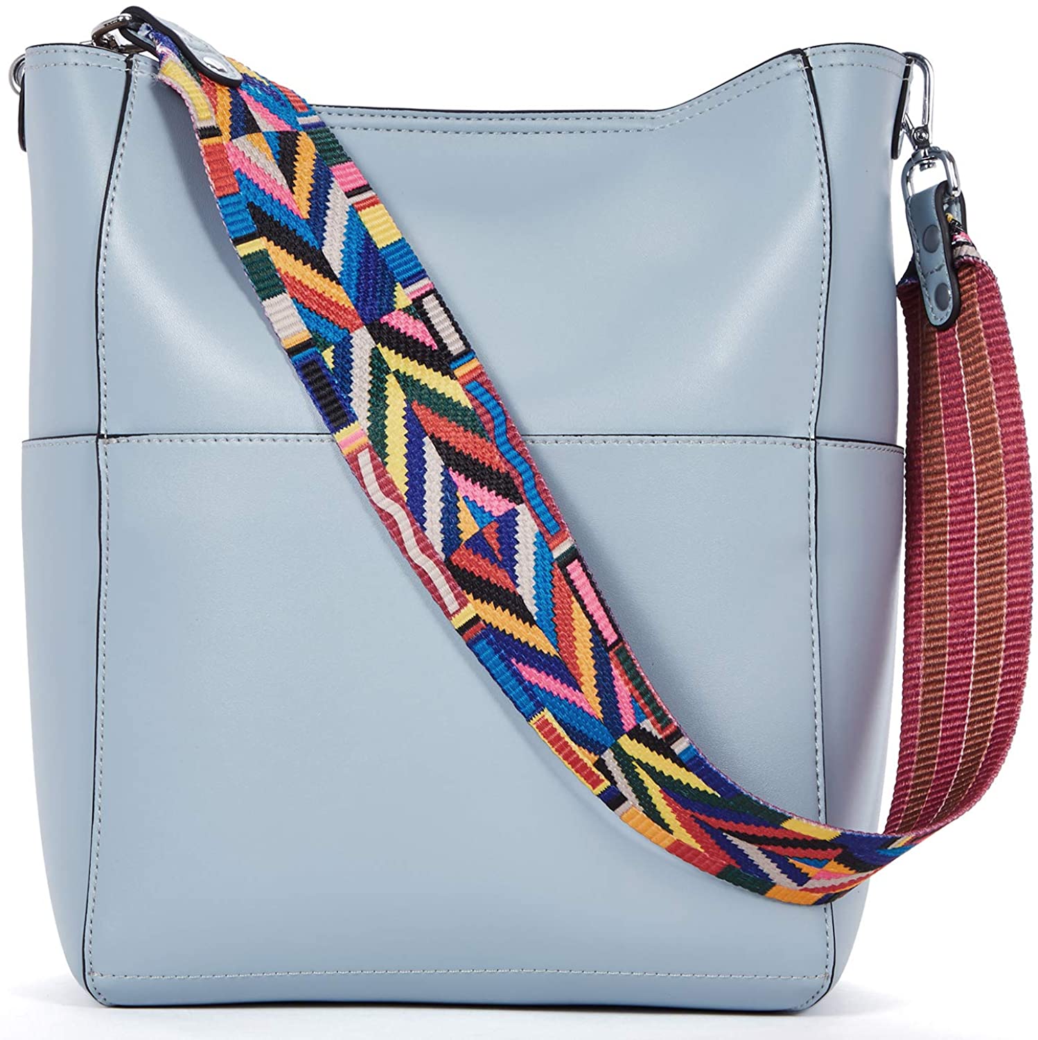 Price:$39.99    BROMEN Women Handbag Designer Vegan Leather Hobo Handbags Shoulder Bucket Cross-body Purse Light Blue  Clothing
