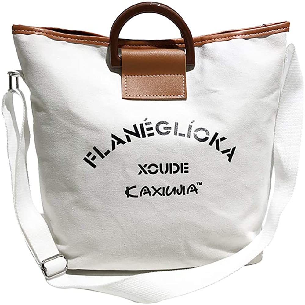 Price:$10.99    Tote Bag Purses for Women Crossbody Shoulder Bag Canvas Handbags With Button colsure （white）  Clothing