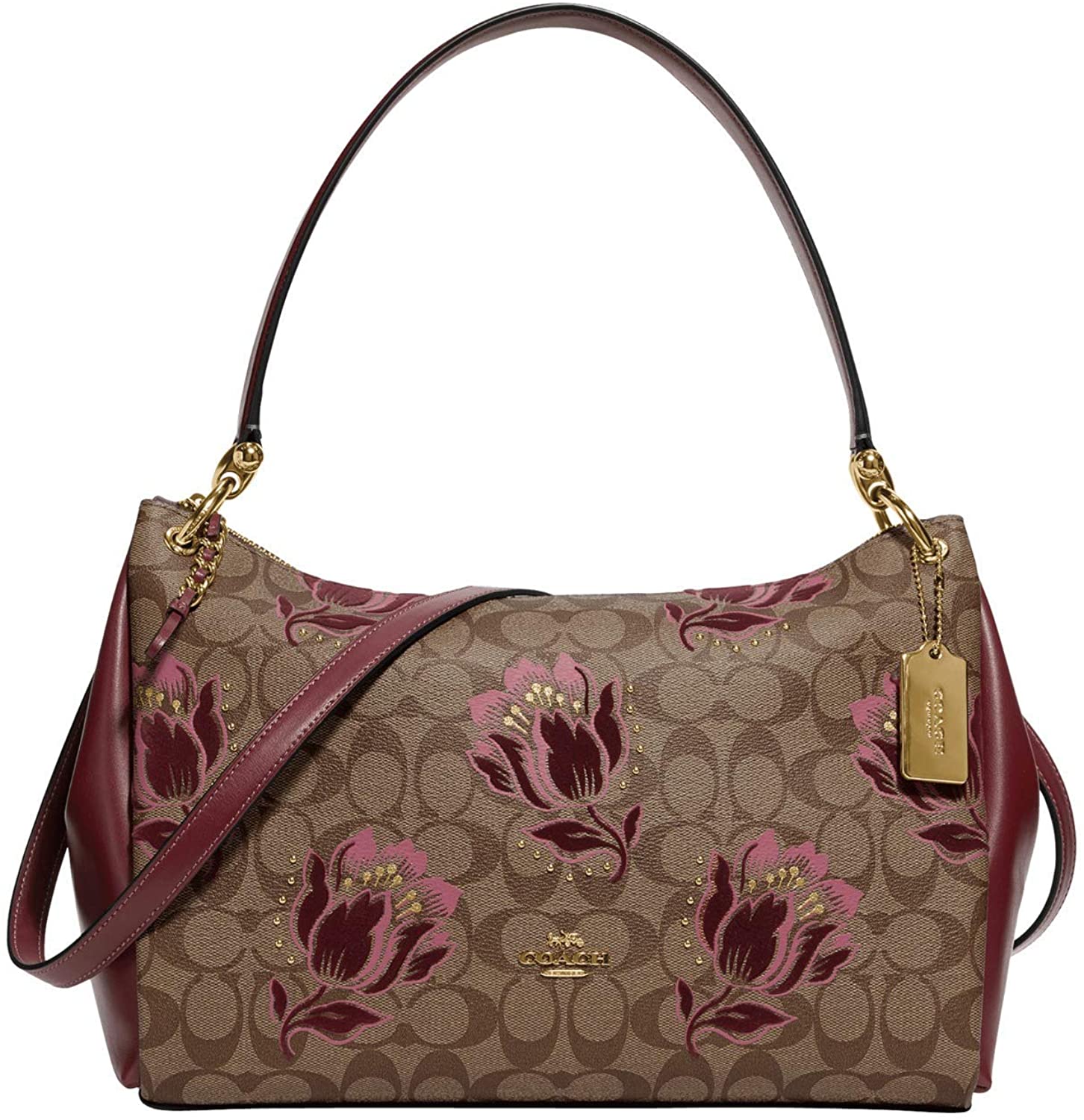 Price:$224.99 COACH Signature Desert Tulip Flocking Print Mia Shoulder Bag Khaki/Pink Multi One Size  Handbags   