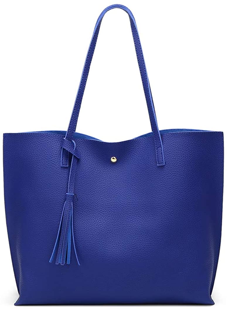 Price:$14.99    Women's Soft Faux Leather Tote Shoulder Bag from Dreubea, Big Capacity Tassel Handbag Royal Blue  Clothing