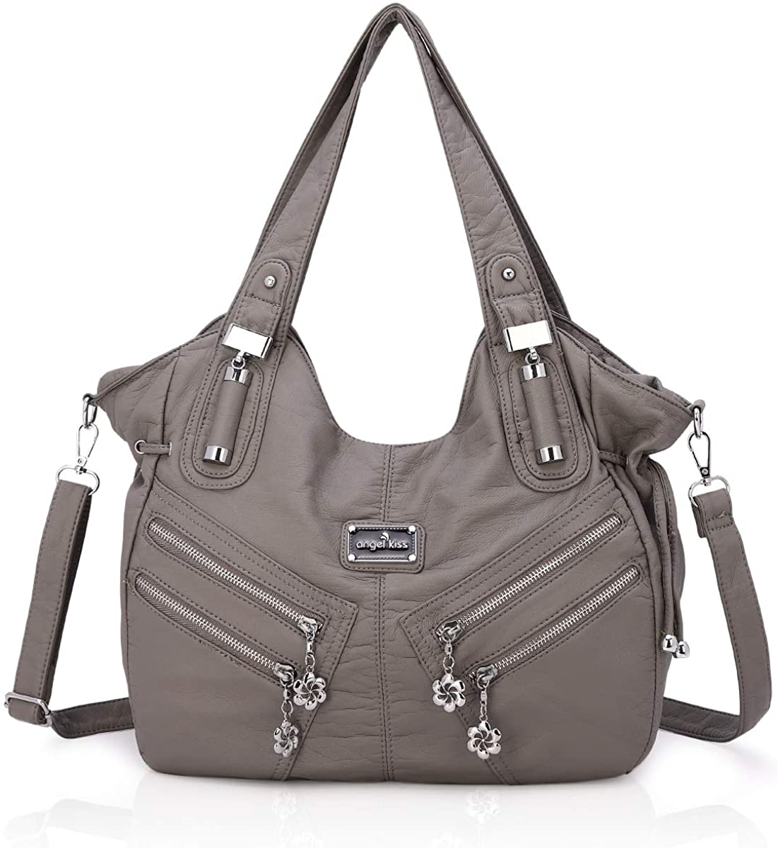 Price:$39.99    Women Handbags Shoulder Bags Washed Leather Satchel Tote Bag Mutipocket Purse (AK1135#6802#128APURPLE)  Clothing