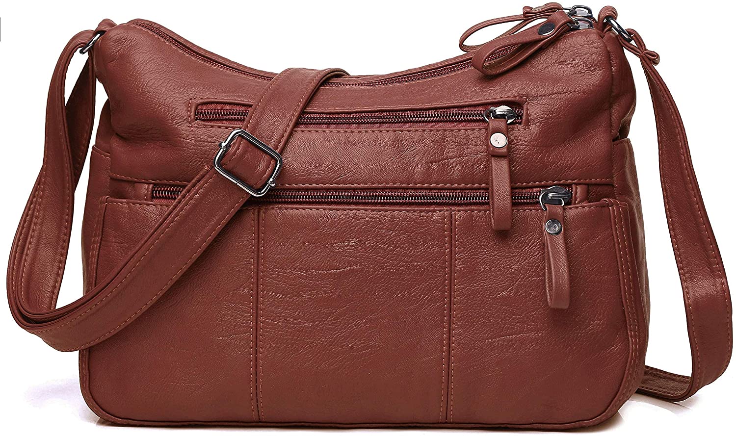 Price:$18.99 Volcanic Rock Women Crossbody Bag Pocketbooks Soft PU Leather Purses and Handbags Multi Pocket Shoulder Bag (Red-11.8")  Handbags   