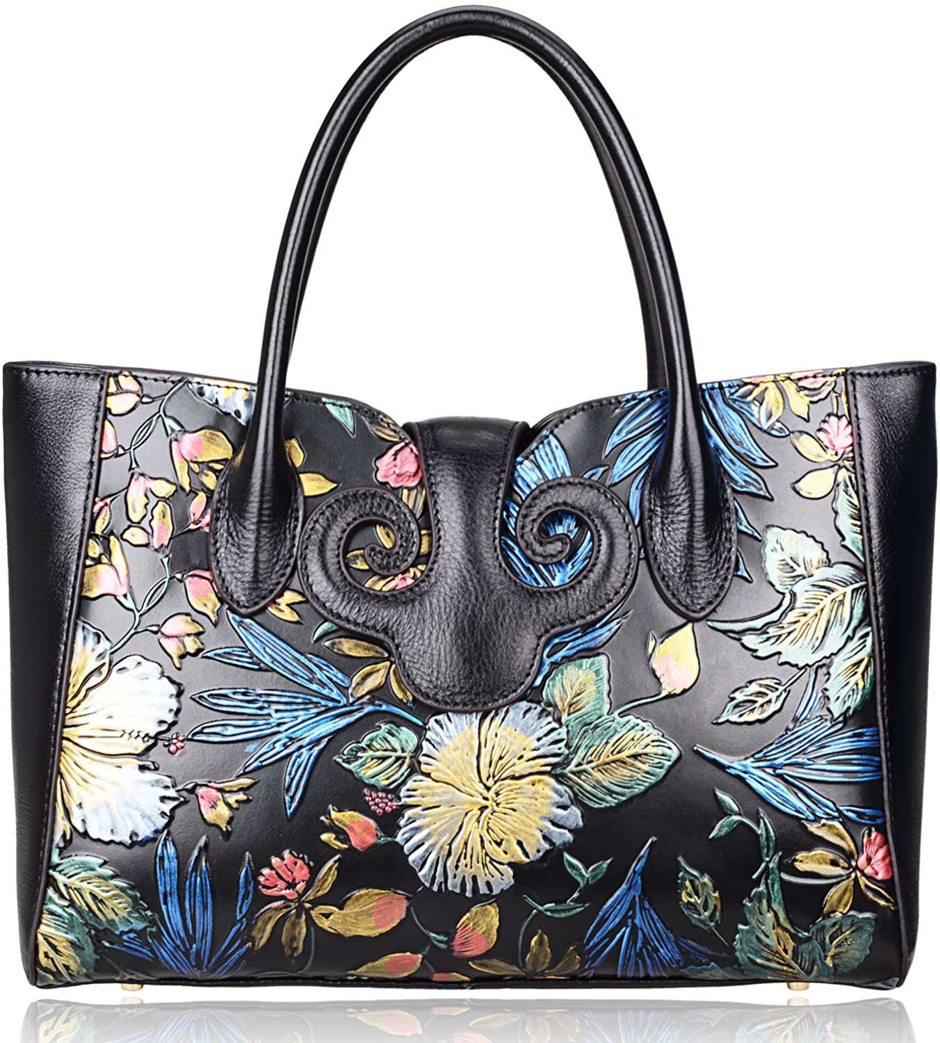 Price:$185.00 PIJUSHI Floral Handbags For Women Designer Handbag Top Handle Shoulder Bags For Ladies(91776 black floral)  Handbags   